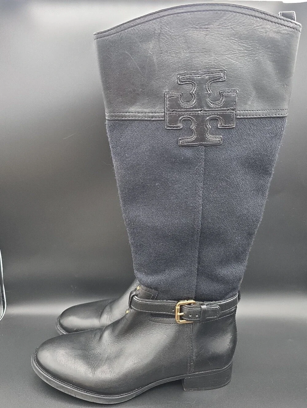 Tory Burch Black Leather Tall Riding Boots Women's Size 9.5M